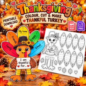 Printable Thanksgiving Thankful Turkey, Digital Download