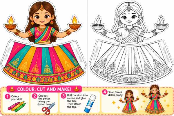 Diwali Cut & Colour Printable Doll Download