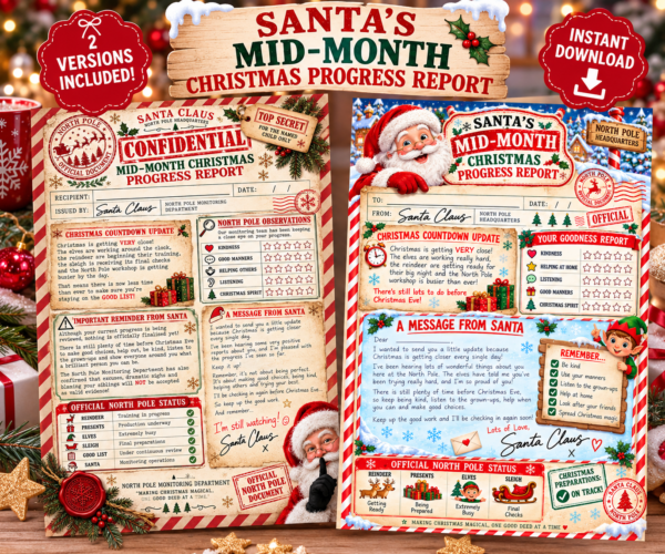 Editable Santas Mid-Month Christmas Progress Report Download