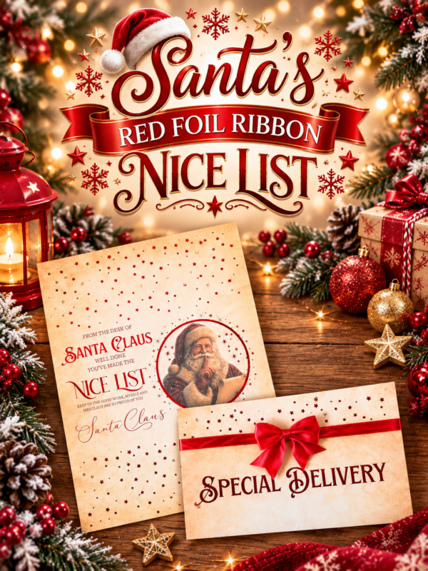 62E688F5-9EB5-4910-9E53-2B9416C4B777 Santa’s Red Foil Ribbon Nice List