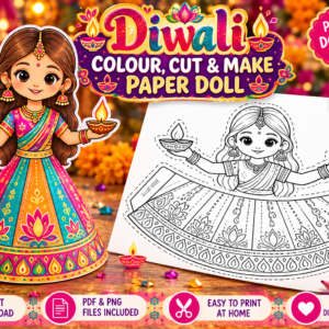 D3CC86A7-3E74-4EEE-8152-4058AF3E22AA Diwali Cut & Colour Printable Doll Download