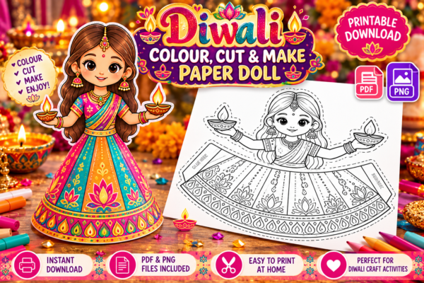Diwali Cut & Colour Printable Doll Download
