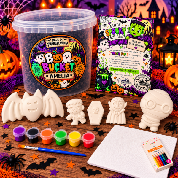 Personalised Halloween Boo Buckets with 5 Plaster Figures
