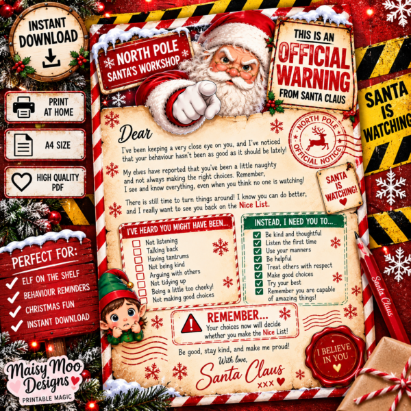 Editable Santa Warning Letter Download
