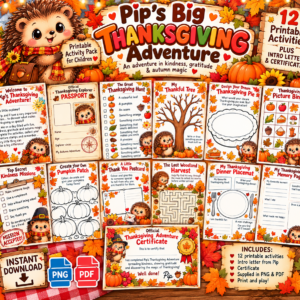 Editable Pip's Big Thanksgiving Adventure, Digital Download Activity Pack