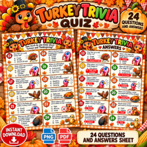 Turkey Trivia Quiz, Digital Download, 24 Questions & Answers