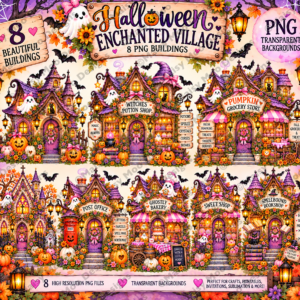 eZy Watermark_09-10-2026_03-42-19-5200pm 8 Halloween Enchanted Village Watercolour PNG Files