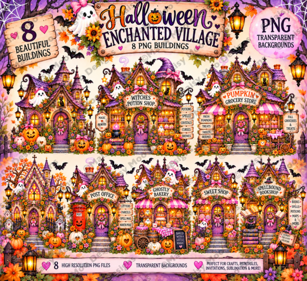 eZy Watermark_09-10-2026_03-42-19-5200pm 8 Halloween Enchanted Village Watercolour PNG Files