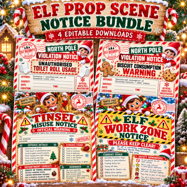 Printable Elf Work Zone Notice Bundle x 4 Download